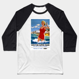 Vintage Travel Poster England Weston Super Mare Baseball T-Shirt